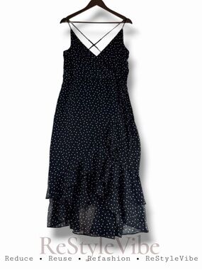 ABERCROMBIE & FITCH Women’s Size XL Dress Midi Polka Dot Ruffle Lined